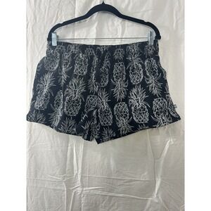 Lauren James Black Pineapple Printed Nylon Beach Swim Shorts Size L Summer
